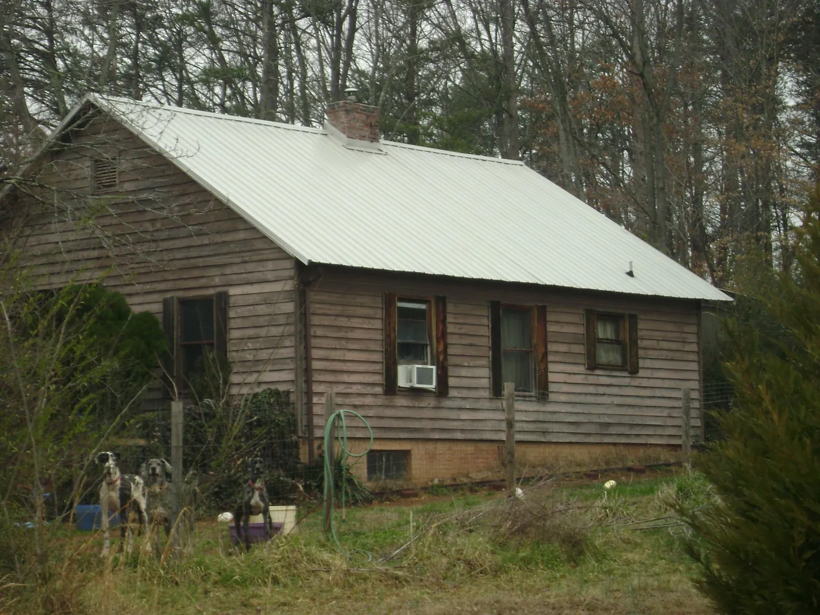 White metal roof on an old wood sided farmhouse, from a Metal Roof Installation job in Kinsman